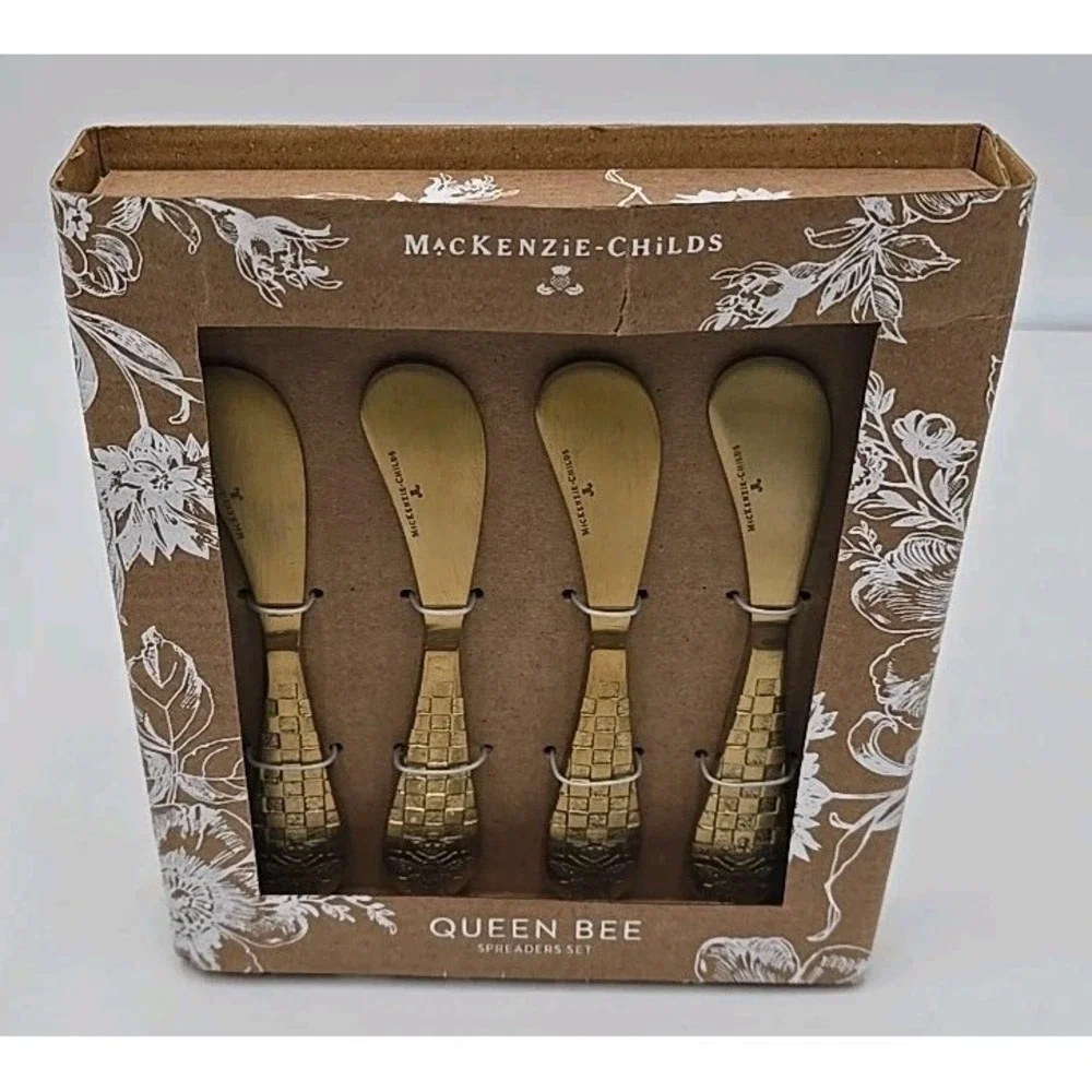 NIB Mackenzie-Childs Queen‎ Bee Cheese Knife Set Brass
